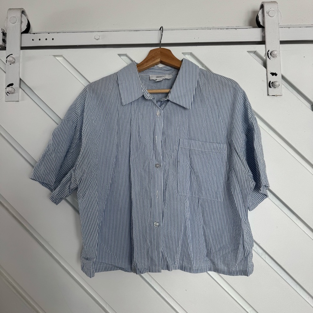 Forever 21 Light Blue Striped Button-Up Shirt